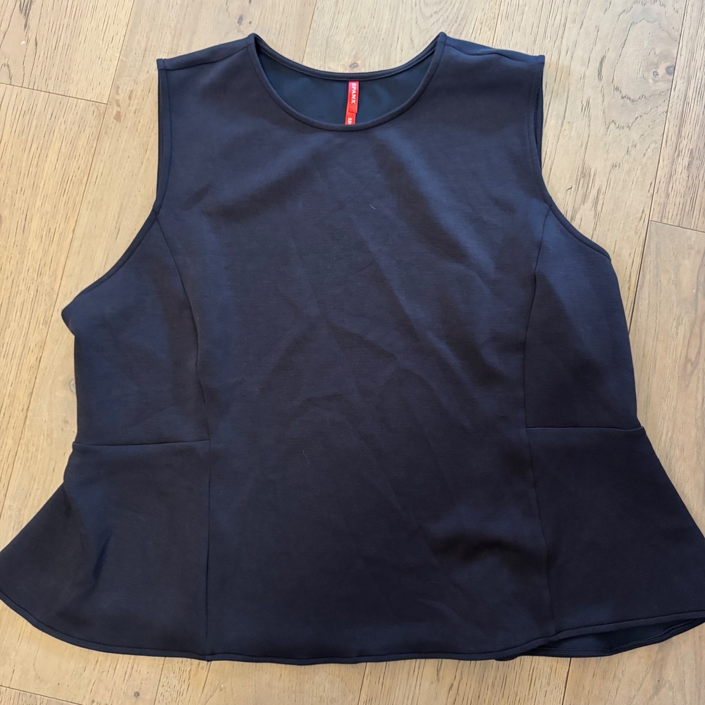 $88 SPANX Airluxe Tops Peplum Hem Sleeveless Tank Top‎ In Classic Navy 3x